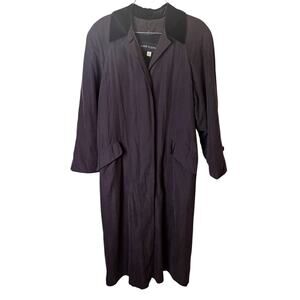 VTG 80s Anne Klein II Long Trench Coat Velvet Collar Removable Wool Liner Size 4